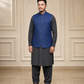 Navy Blue Textured Waistcoat | Premium Ethnic Formal Wear | Mandarin Collar | DW-22