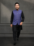Royal Blue Textured Nehru Collar Waistcoat for Men | Premium Formal waistcoat – DW-16