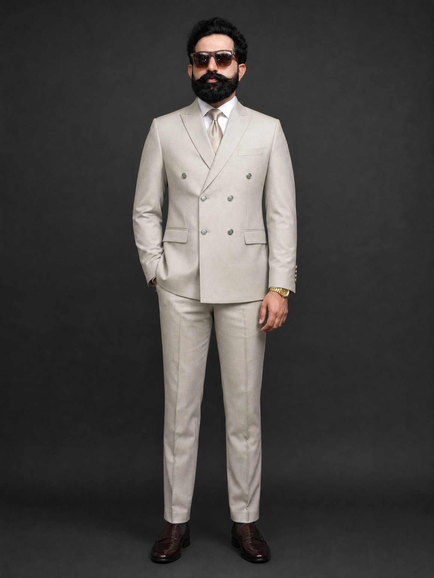 Beige Double Breasted Coat Pant Suit for Men | 2-Piece Formal Double Press Suit – DDP-997