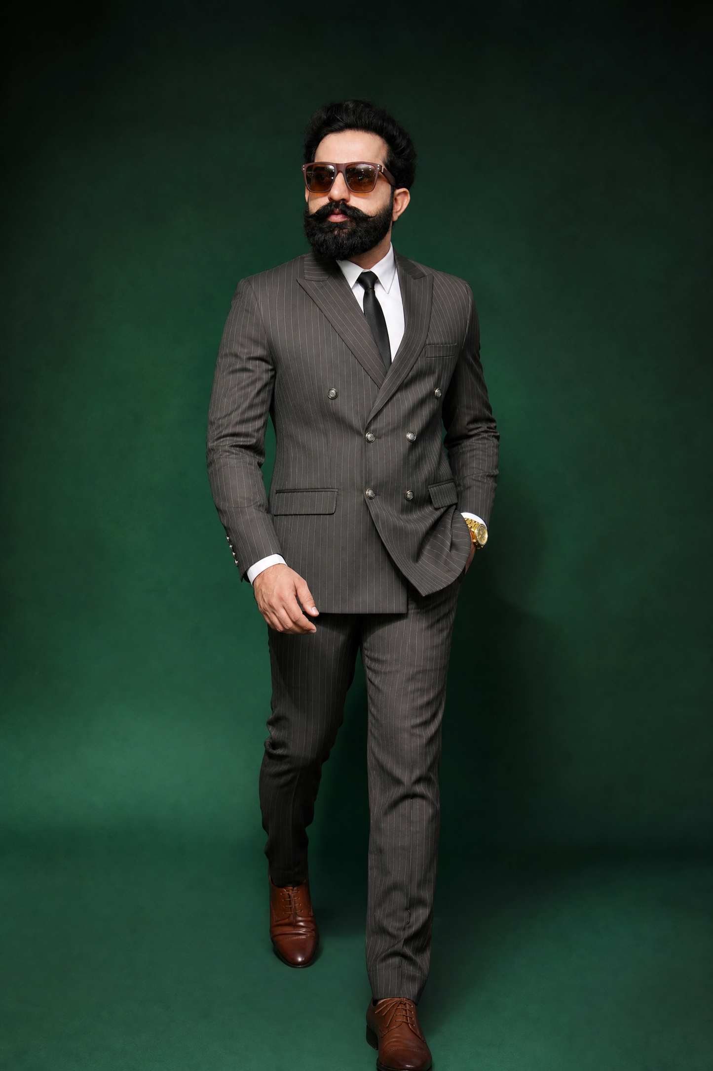 Dark Brown Pinstripe Double Breasted Coat Pant Suit for Men | 2-Piece Formal Double Press Suit – DDP-998