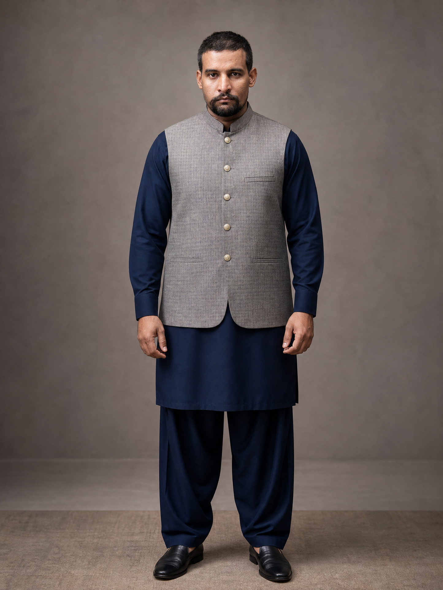 Grey Textured Nehru Collar Waistcoat for Men | Premium Formal Pakistani Vest – DW-17