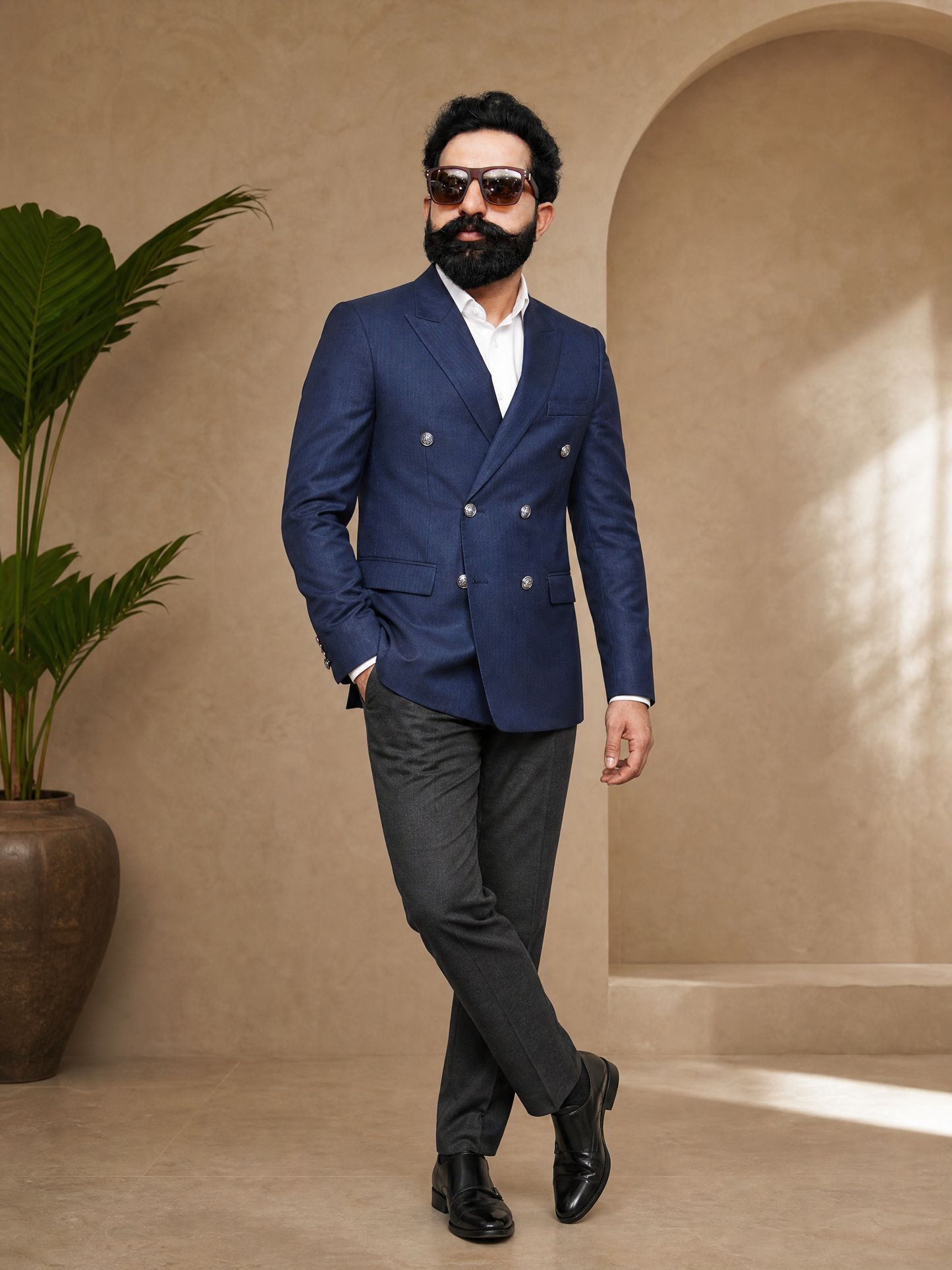 Donior Jeans Double Press Coat – Navy Blue Premium Suiting Blazer | DDC-105