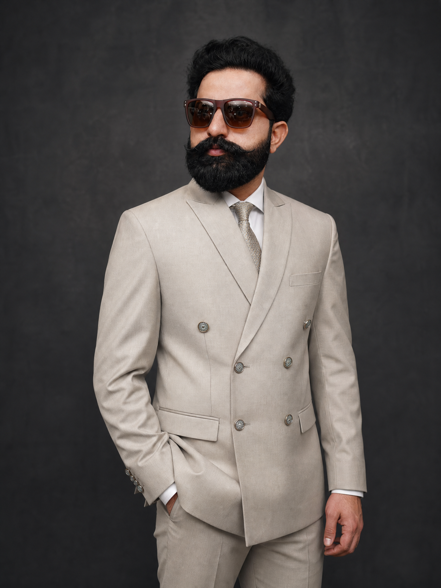 Beige Double Breasted Coat Pant Suit for Men | 2-Piece Formal Double Press Suit – DDP-997