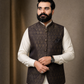 Navy Gold Brocade Waistcoat | Luxury Ethnic Vest | Ornate Pattern | DW-21