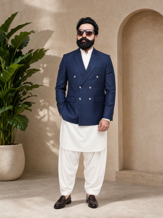 Donior Jeans Double Press Coat – Navy Blue Premium Suiting Blazer | DDC-105