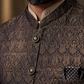 Navy Gold Brocade Waistcoat | Luxury Ethnic Vest | Ornate Pattern | DW-21