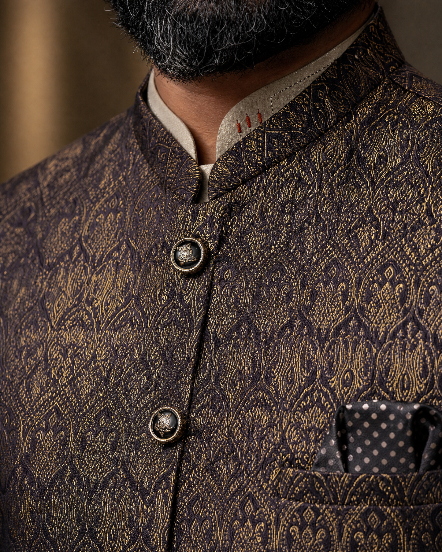 Navy Gold Brocade Waistcoat | Luxury Ethnic Vest | Ornate Pattern | DW-21