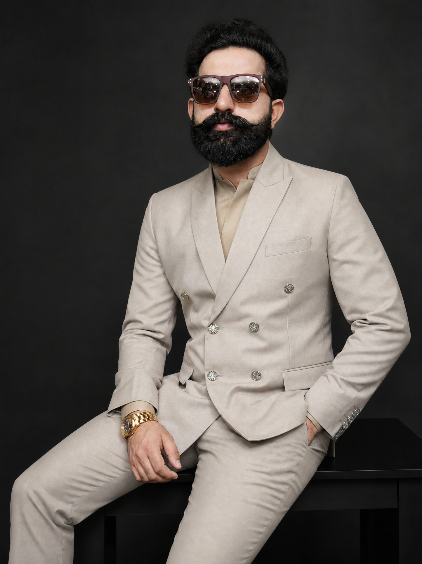 Beige Double Breasted Coat Pant Suit for Men | 2-Piece Formal Double Press Suit – DDP-997