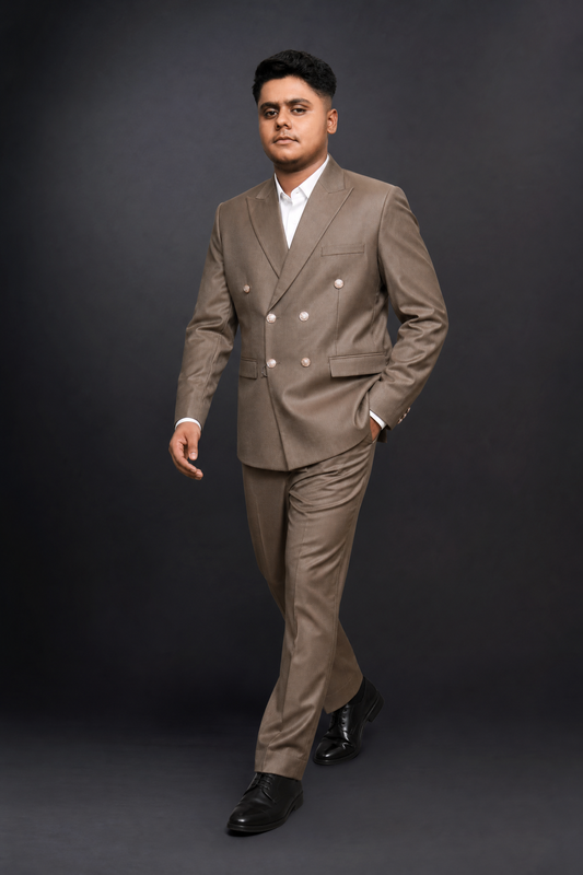 Taupe Brown Double Breasted Coat Pant Suit for Men | 2-Piece Formal Double Press Suit – DDP-999