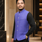 Royal Blue Textured Nehru Collar Waistcoat for Men | Premium Formal waistcoat – DW-16