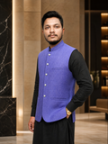 Royal purplish Blue Textured Nehru  Waistcoat for Men | Premium Formal waistcoat – DW-16