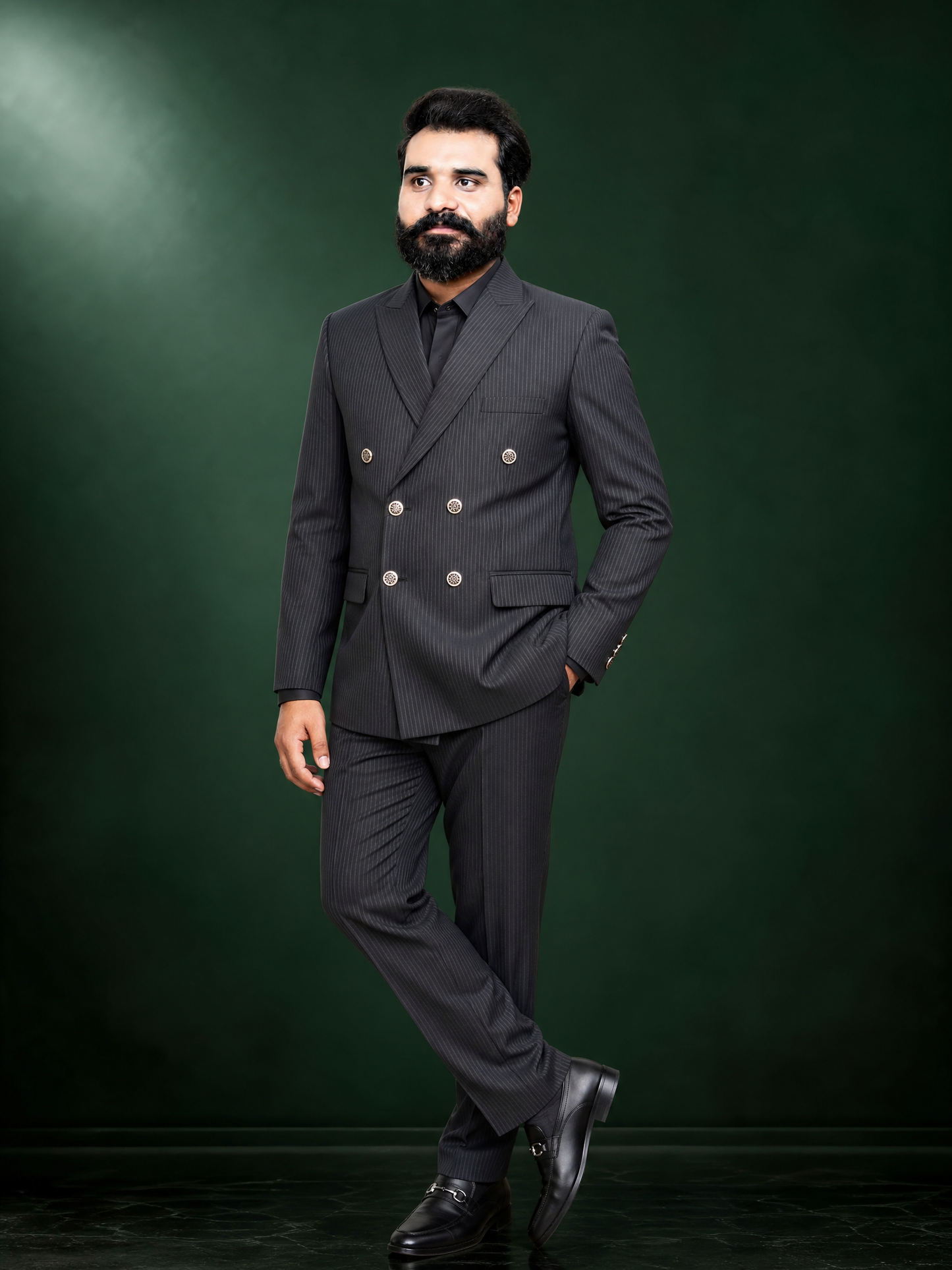 Black Pinstripe Double Breasted Coat Pant Suit for Men | 2-Piece Formal Double Press Suit – DDP-996