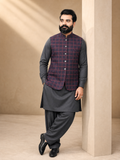 Men's Mehroon Check Nehru Waistcoat | Donior DW-14