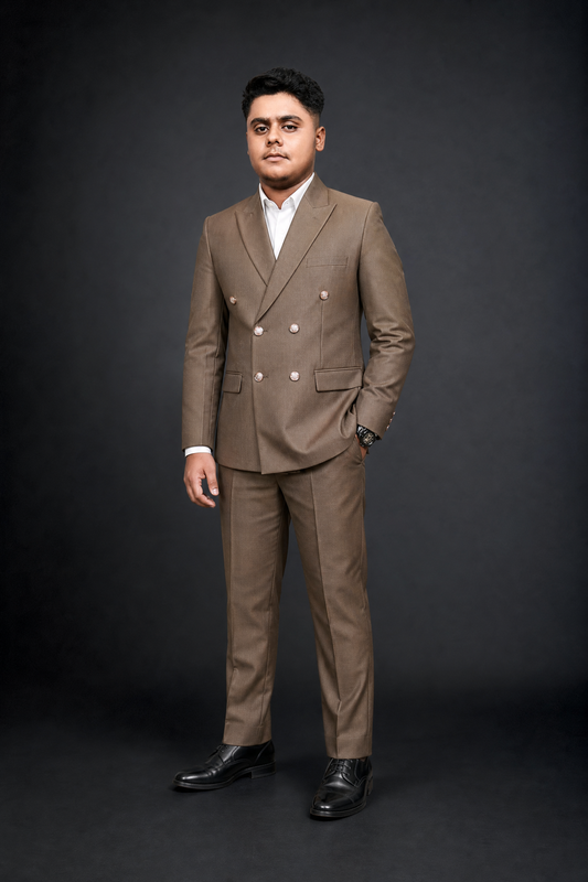 Taupe Brown Double Breasted Coat Pant Suit for Men | 2-Piece Formal Double Press Suit – DDP-999