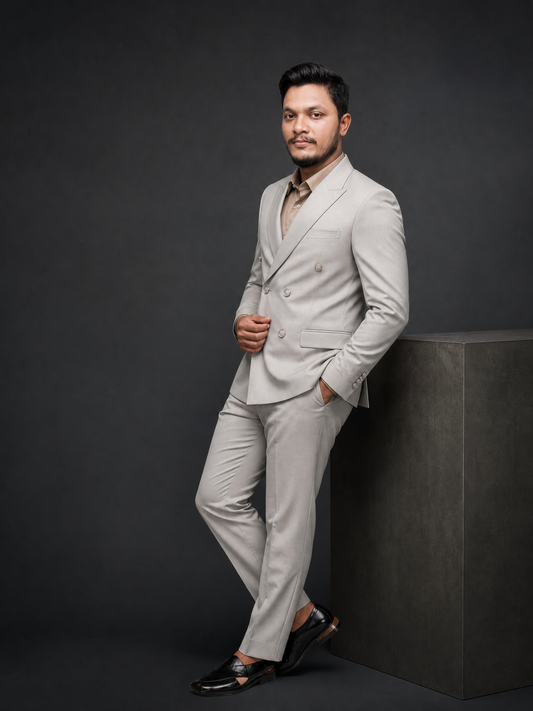 Light Grey Double Breasted Coat Pant Suit for Men | 2-Piece Formal Double Press Suit – DDP-1001